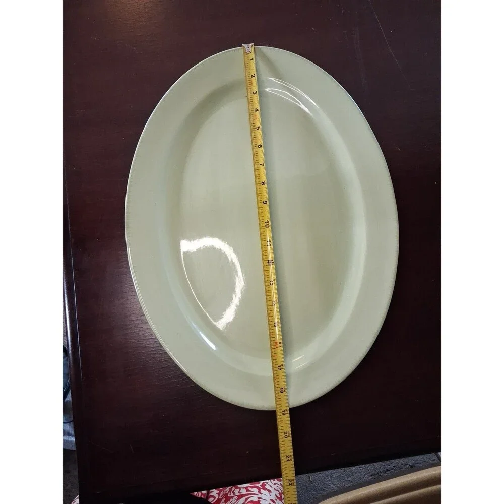 TAG Large Green Ceramic OVAL Serving Tray Platter 19 